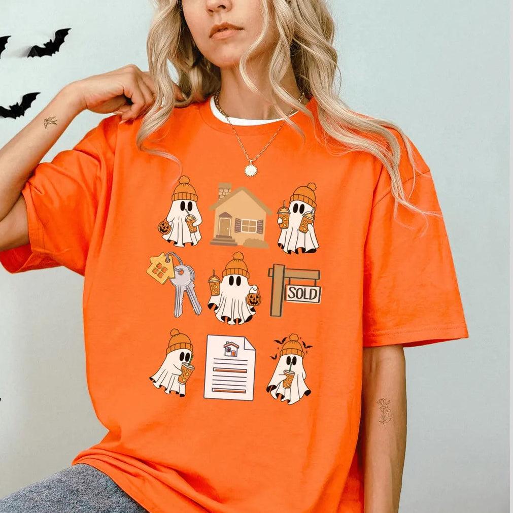 Halloween Cute Ghost Tee- Womens Real Estate T-Shirt