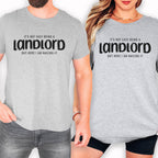 two people wearing gray t-shirts with the same text printed on them.