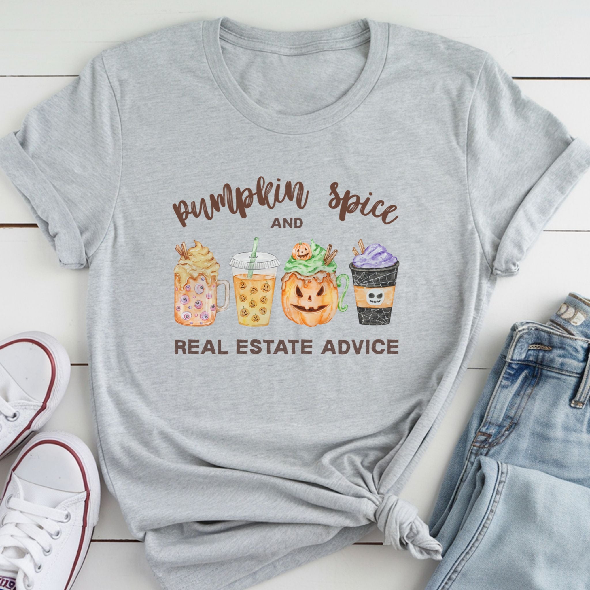Pumpkin Spice and Real Estate Advice – Fall Drinks Real Estate T-Shirt
