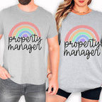 two people wearing gray t-shirts with the text "Property Manager" printed on them.