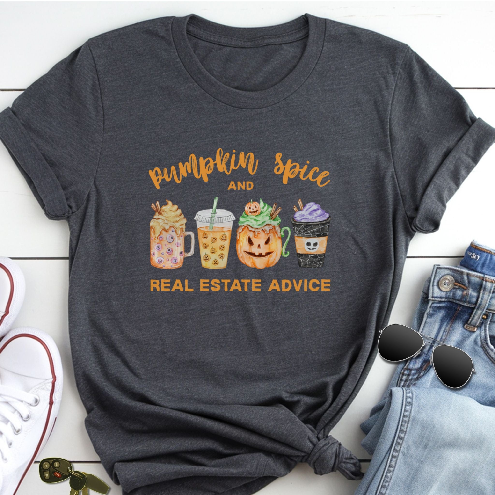 Pumpkin Spice and Real Estate Advice – Fall Drinks Real Estate T-Shirt