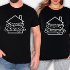 A man and a woman wearing black t-shirts with the text "Property Manager" printed on them.