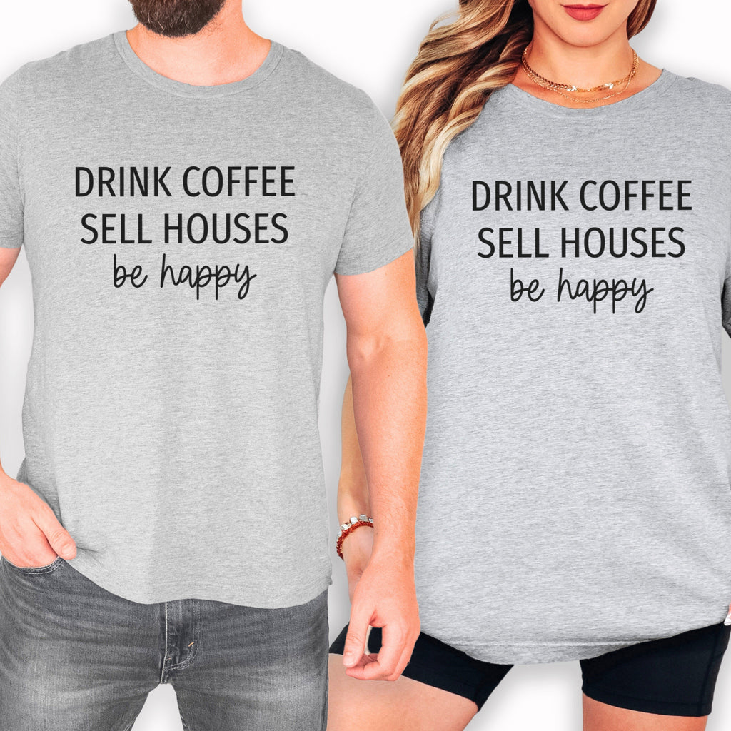two people wearing gray t-shirts with the same text printed on them.