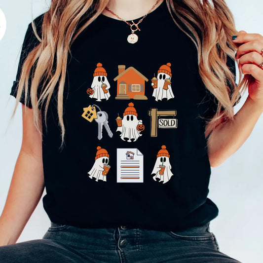 Halloween Cute Ghost Tee- Womens Real Estate T-Shirt