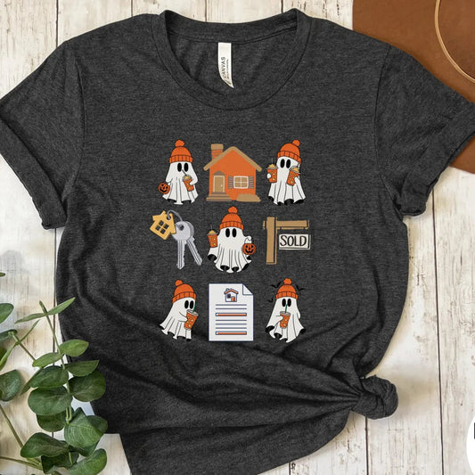Halloween Cute Ghost Tee- Womens Real Estate T-Shirt